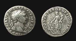 Trajan, Denarius, Scarce Fortuna Standing Reverse